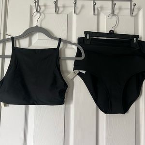 Aerie AE Swimsuit Bikini Size Medium High Neck Top, Roll Down High Waist Bottom